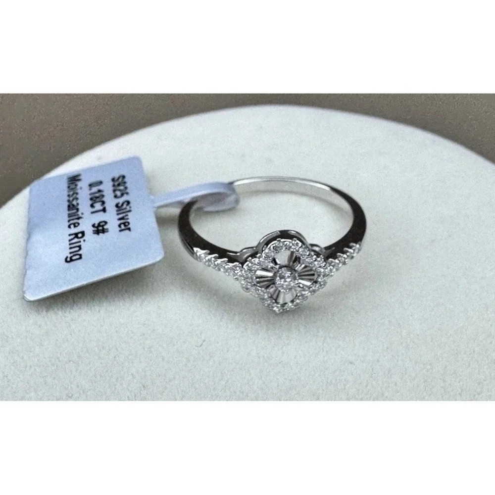 New Moissanite Engagement Ring 0.18CT GRA Certified 925 Sterling Silver Sz 9